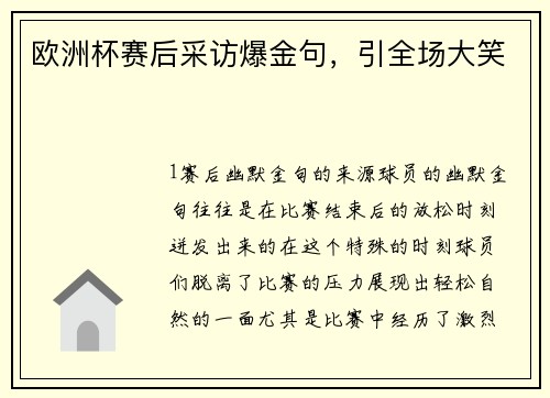 欧洲杯赛后采访爆金句，引全场大笑