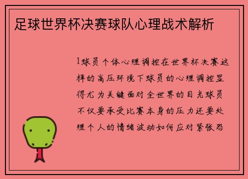 足球世界杯决赛球队心理战术解析